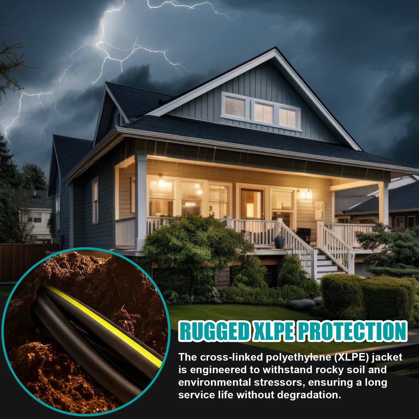 BreezeHug 100Ft 4/0-4/0-2/0 Aluminum URD Direct Burial Cable, 3-Conductor 600V, 19-Strand, XLPE Insulation Service Cable, Direct Burial Wire for Outdoor& Conduit