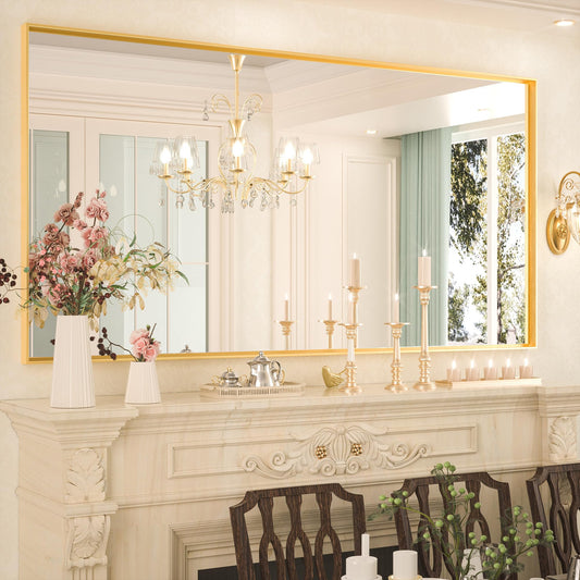Keonjinn Large Gold Bathroom Mirror 72" x 36", Brushed Gold Rectangular Mirror for Wall, Oversized Metal Framed Mirror, Square Corner, Modern Farmhouse Decorative(Horizontal/Vertical)
