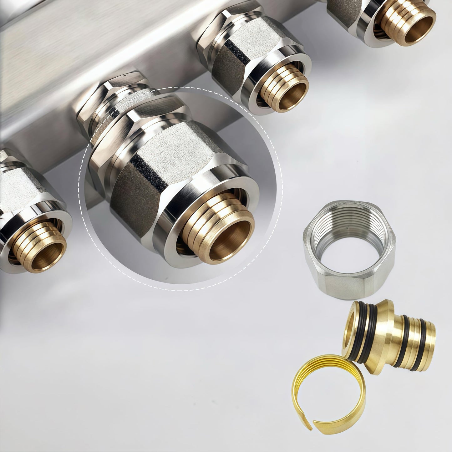 YUFUYEK 6-Branch PEX/Radiant Heat Manifold，1/2" PEX Tubing Manifold,304 Stainless Steel Floor Heat Manifold Kit with 1/2" Adapters Included for Hydronic Radiant Floor Heating (6-Loop)