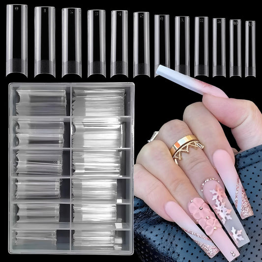 LoveOurHome 240pc XXL Soft Gel Nail Tips Extra Long Clear Fake Nails C Curve Acrylic Nails Half Cover Square Nail Tip Artificial Fingernail False Nails 12 Sizes for Gel Nail Extension