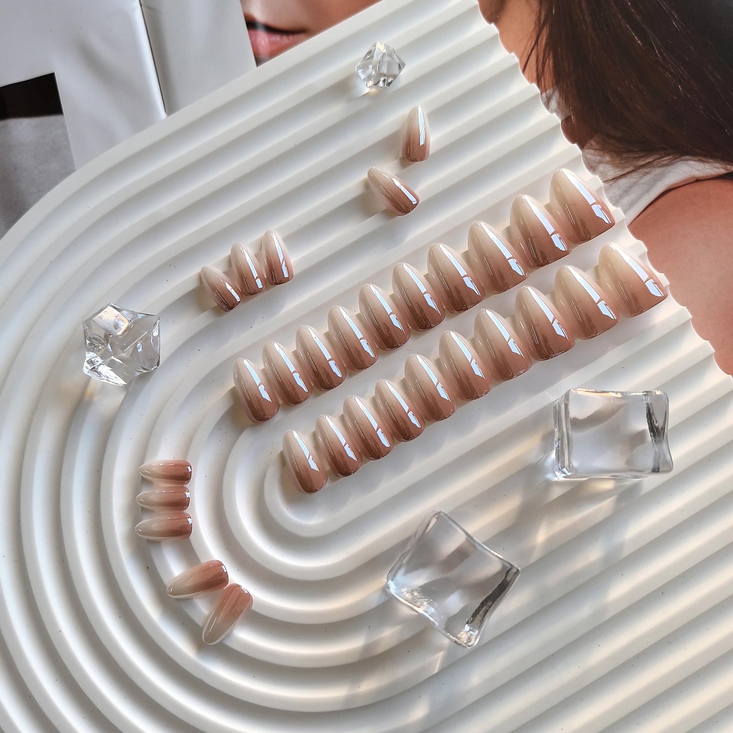 French Press On Nails Almond - KQueenest Chrome Brown Red Press On Nails Short Almond, Glazed Acrylic Fake Nails Press on, Natural Ombre Nails Glue on, Artificial Stick On Nails for Women Daily Wear