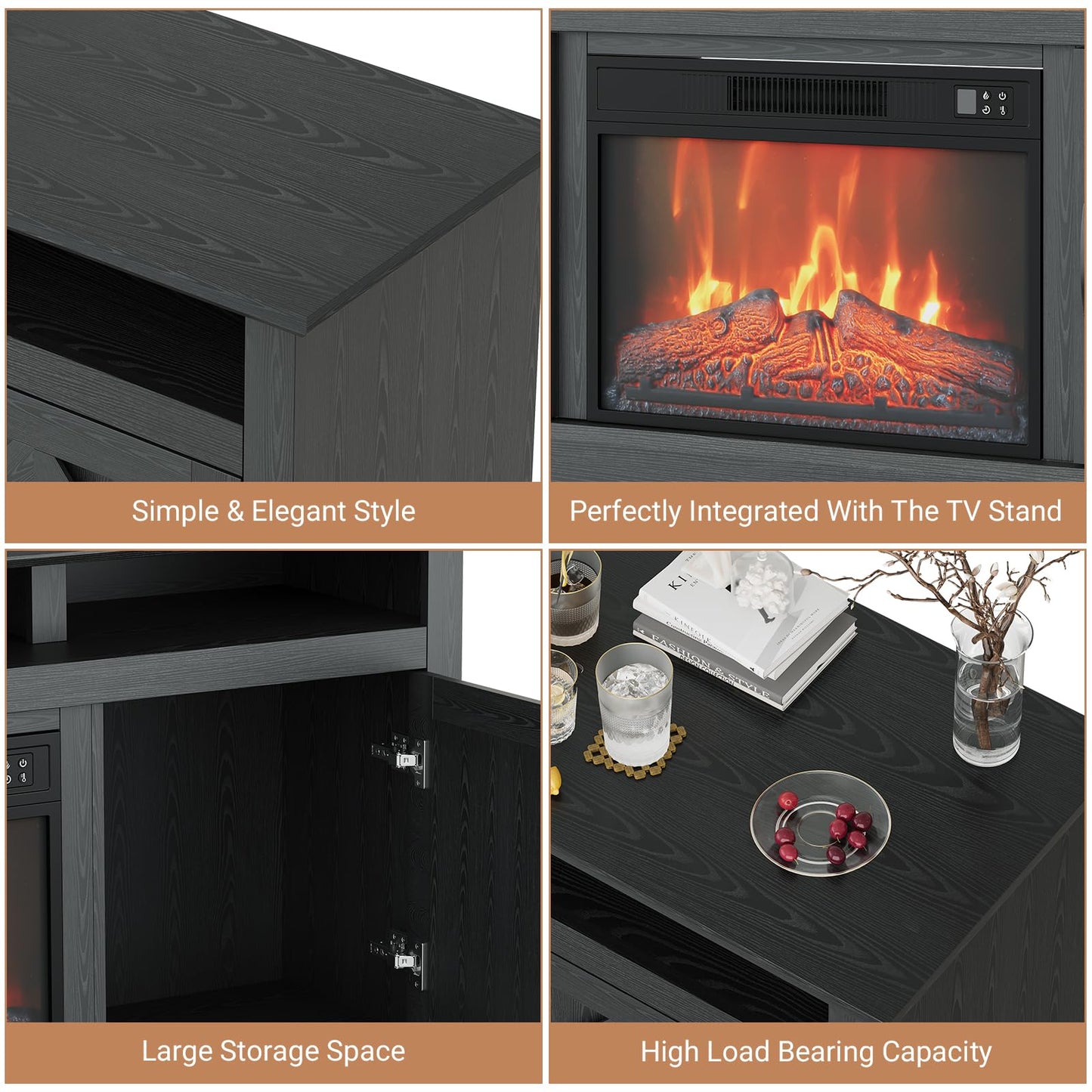 67" Electric Fireplace with Mantel and Cabinets, Stand for TVs up to 80" with 23" Electric Fireplace Remote Control for Living Room or Bedroom