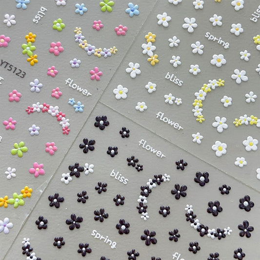 3 Sheets 5D Embossed Flower Nail Art Sticker Self-Adhesive Flowers Nail Decals Engraved Floral Summer Nails Sticker Acrylic Nail Art Decoration for Women Girls DIY Manicure