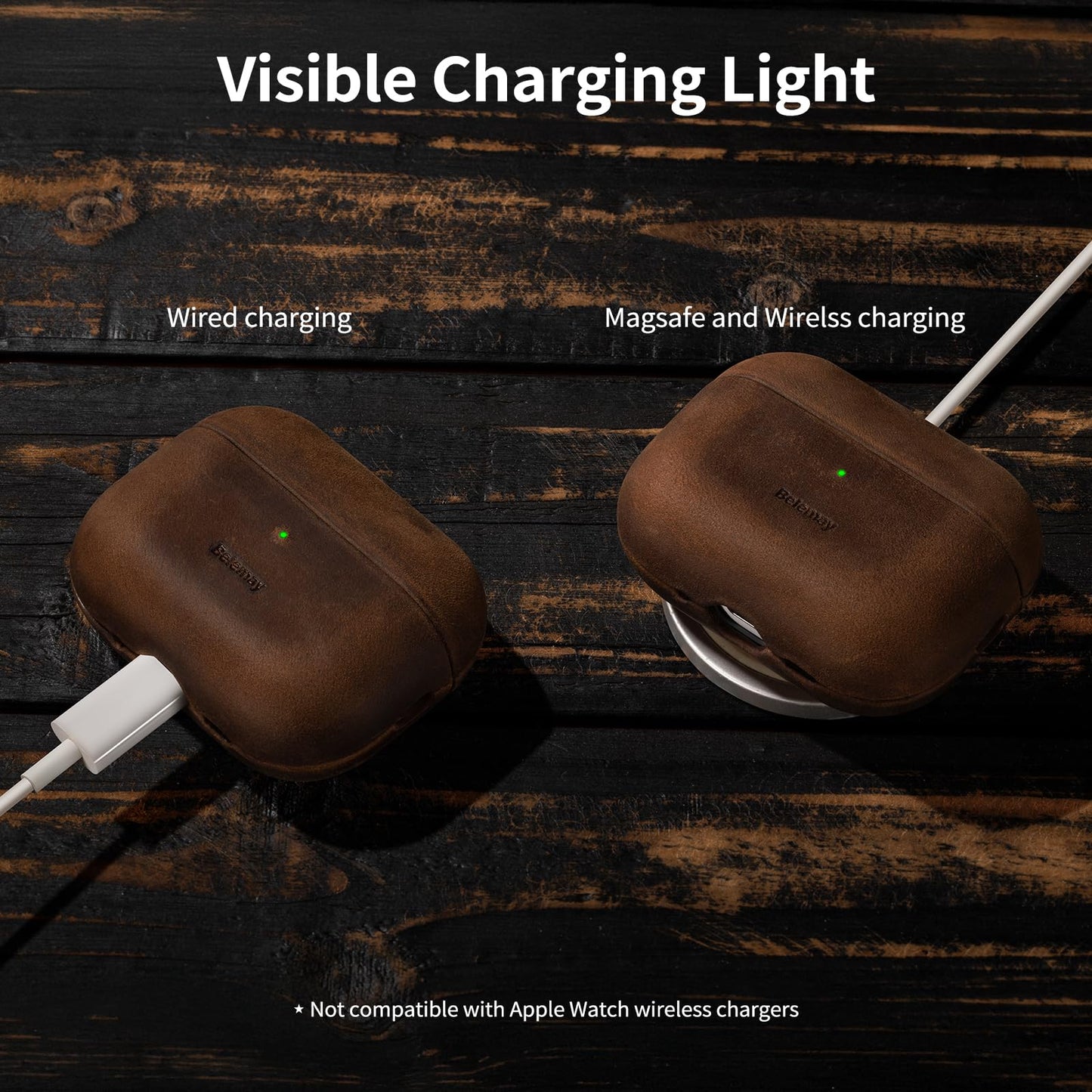 Belemay Handcrafted Crazy Horse Leather Case for AirPods Pro 3rd Gen (2025), Vintage Aesthetic, Two-Tone Effect, Unique Patina, Compatible with MagSafe, Compatible with Airpods Pro 3, Rustic Brown