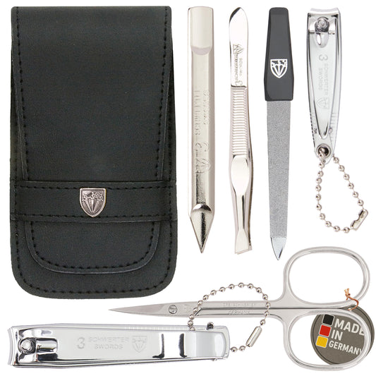 3 Swords Germany - brand quality 6 piece manicure pedicure grooming kit set for professional nail care with genuine leather case - Made in Germany