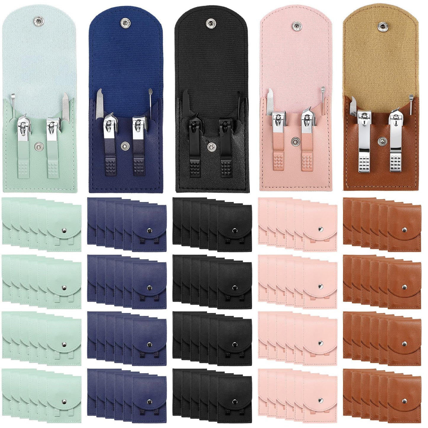 Lasnten 100 Bulk Nail Clipper Set Bulk Manicure Kit Stainless Steel Pedicure Professional Nail Care Kit with Travel Case Portable Grooming for Husband Men Women Family(Multicolor,4 in 1)