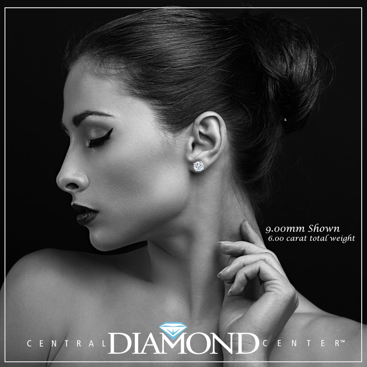Central Diamond Center 14K Solid Gold Post & Sterling Silver 4 Prong CZ Stud Earrings - Platinum Plated - 9.00mm - 6.00cttw