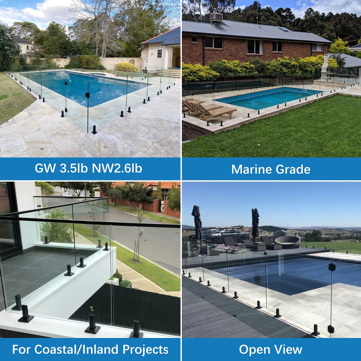 LukLoy 10 Pack Marine Grade SS2205 Glass Pool Fence Spigot, Matte Black Railing Clamp Bracket for Deck Balcony Glass Railing Balustrade Handrail (10 Pack, Each NW 2.75lb, GW 3.52lb) - Level 3