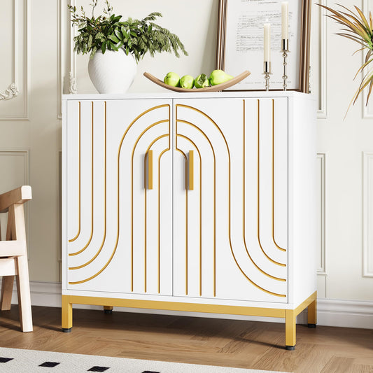 Gaomon Accent Wood Buffet Cabinet, Sideboard Buffet Cabinet with Storage, Modern Buffet Storage Cabinet with Doors and Shelves for Kitchen, Office, Dining Room, Living Room, White