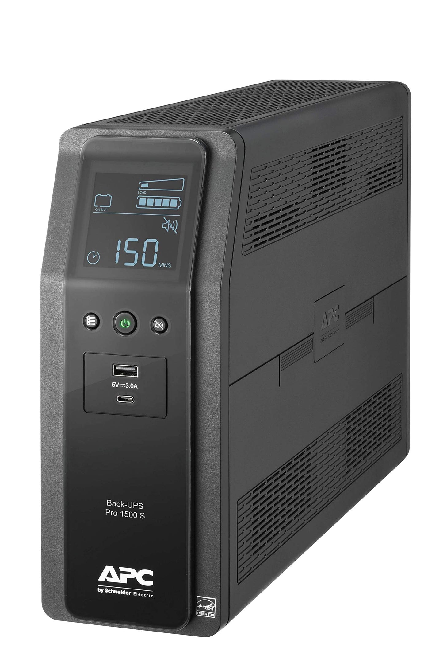 APC Back-UPS Pro Sine Wave UPS, 1500VA/900W, Active PFC Compatible, AVR, LCD, 10 Outlets, USB-C Charging Port, BR1500MS2 | Uninterruptible Power Supply for Home Office, PC, Gaming Computers