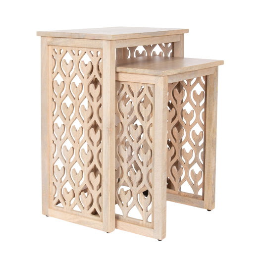 Kate and Laurel Karni Modern Mango Wood Living Room Nesting Tables, Set of 2, Whitewash, Decorative Coastal Solid Wood End Tables for Use as Bedroom Nightstands or Entryway Decor Accents