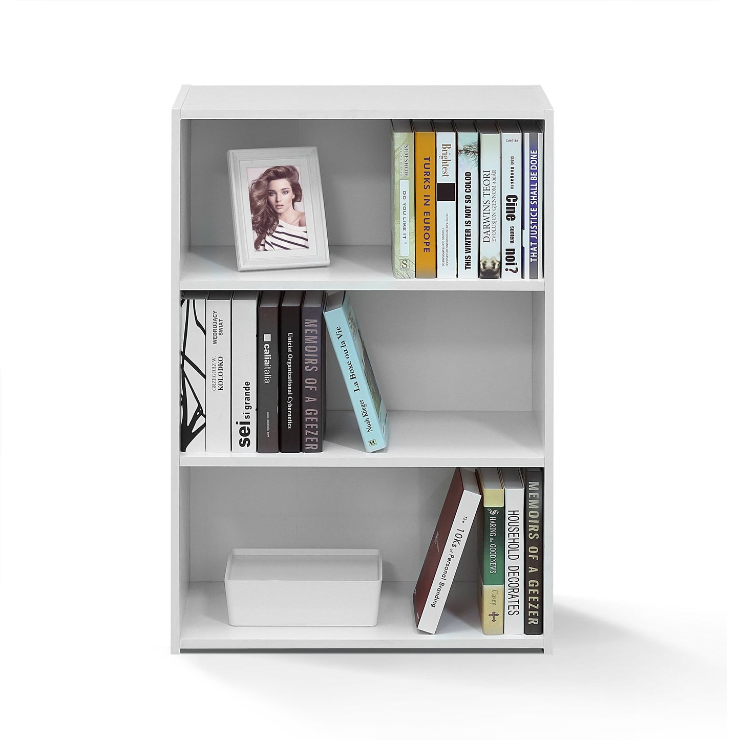 Furinno WRIGHT Book Shelf, 3-Tier Modern Bookshelf, Bookcase with Closed Back, 11.6" x 24.5" x 35.3", for Living Room, Bedroom, Home Office, Soft White