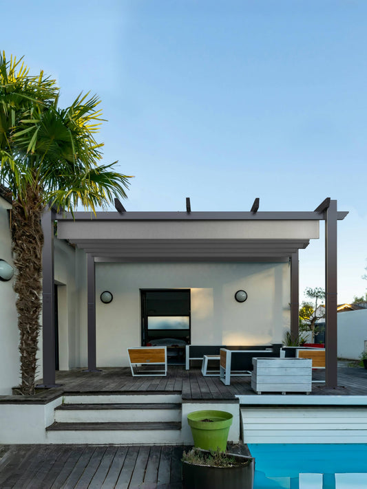 KYBOLT 10'X 13' Aluminum Pergola with Retractable Pergola Canopy, Lawn Shade Shelter for Backyard, Outdoor Party, Garden, Grill Gazebo, Deck (Grey)