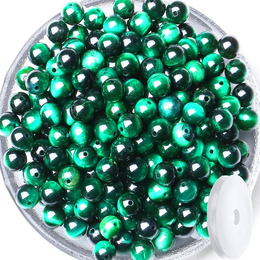 QINJIEJIE 60PCS Green Tiger Eye Beads 8mm Stone Beads Round Loose Gemstone Bead for Bracelet Beading Crystal Jewelry Making DIY Necklace Earrings 0.32"