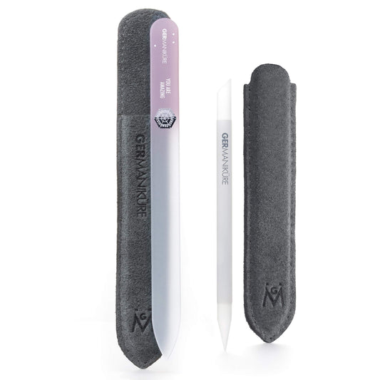GERMANIKURE 2 Pc Glass Bundle - Crystal Glass Cuticle Stick & You are Amazing Nail File in Suede Sleeves – Handmade in Czech Republic – Professional Manicure Supplies – Cuticle Pusher, Callous Remover