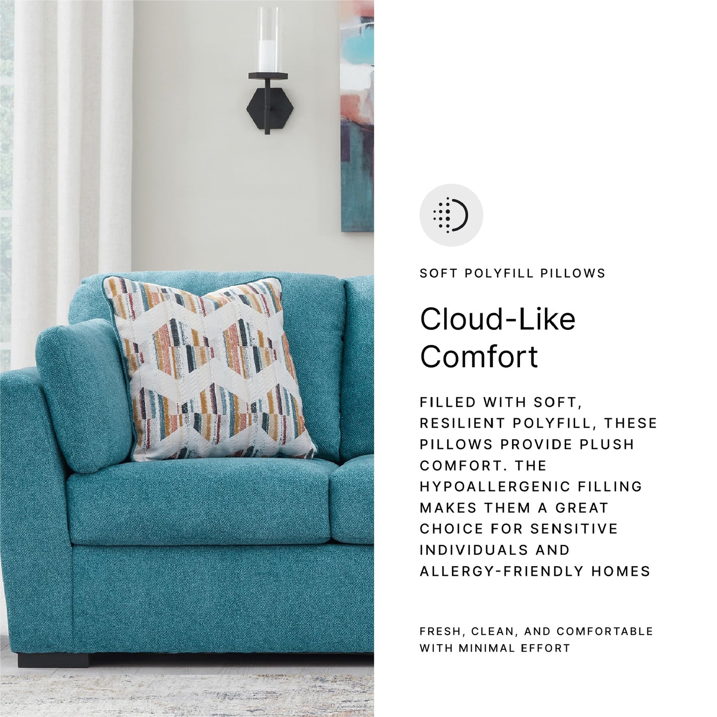 Signature Design by Ashley Keerwick Scandinavian Sofa with 4 Toss Pillows, Blue