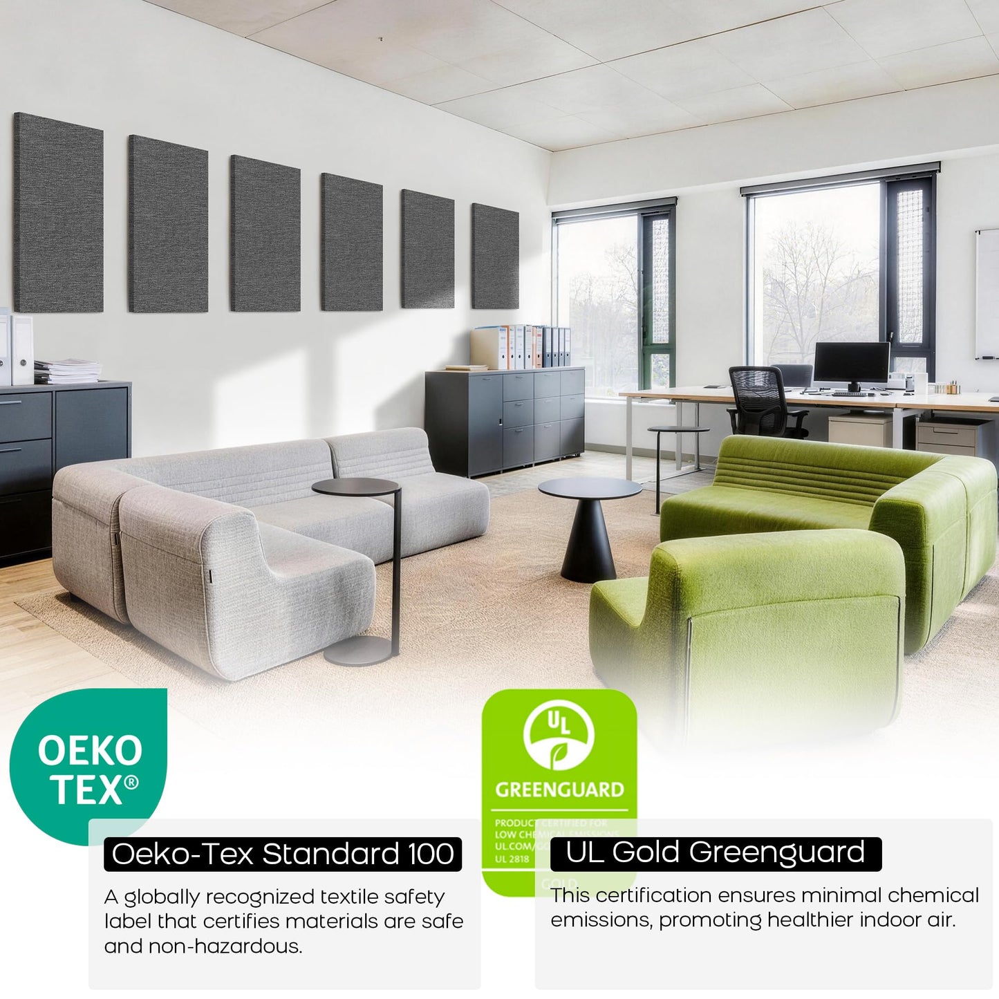 BUBOS 4 PCS Fabric Acoustic Panels, 23.6''x11.8''x1'' Self-Adhesive Soundproofing Panels for Home Studio, Office & Living Room, Sleek Design to Eliminate Echo,Fabric-Clad Grey