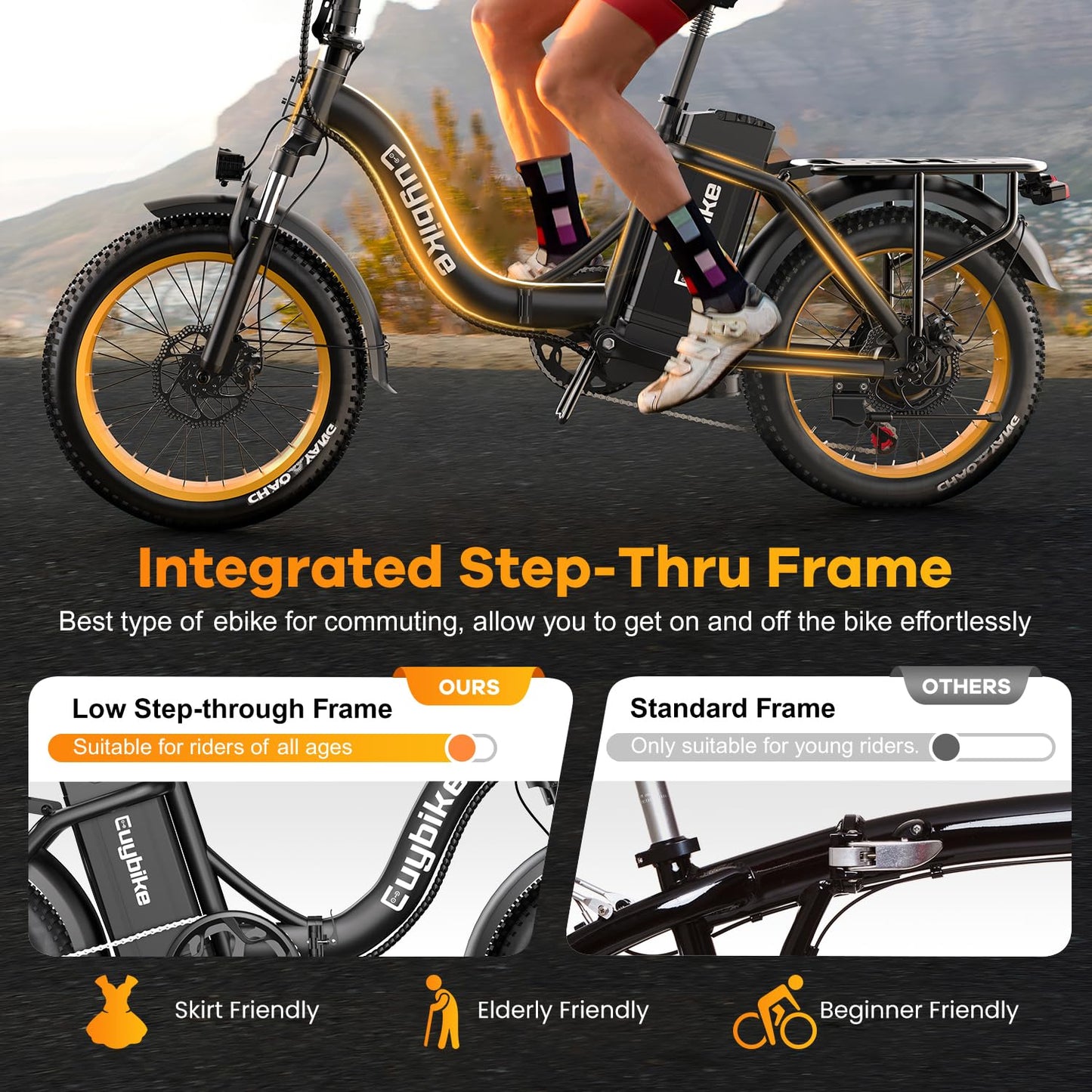 Folding Electric Bike for Adults with Peak 1000W Motor, 48V 20AH Battery up to 30MPH 80 Miles, 20" Fat Tire All Terrain Ebike, Front Suspension 7-Speed Commuter E Bike Black, Step-Thru, UL Certified