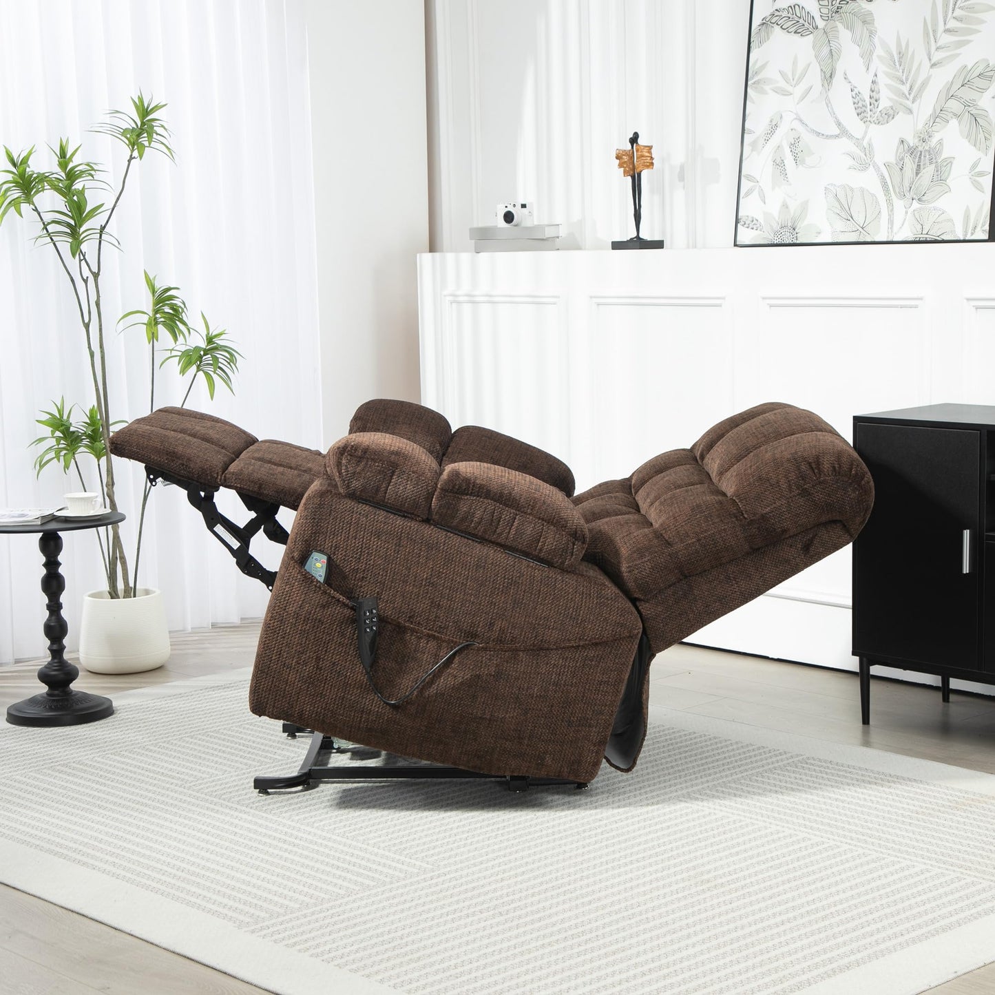 REHOUSING Oversized Power Lift Recliner Big Man 400lbs, Extra Wide Recliner Chair with Lifts Vertically for Elderly, Features Cup Holder, Heat and Massage, Zero Gravity Lay Flat for Adults (Brown)