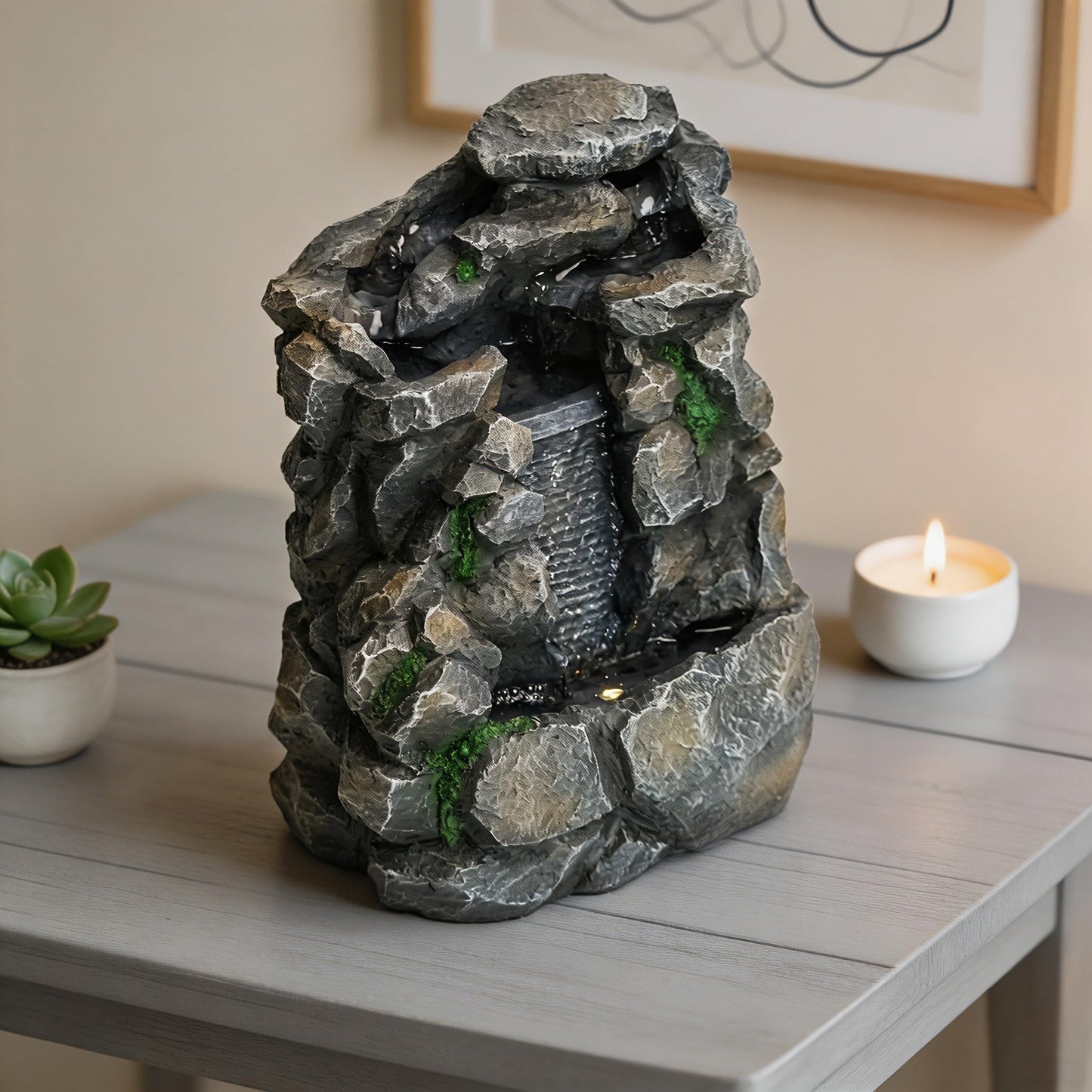 WZAPPKEW Waterfall Fountain Indoor Water Fall Theme Tabletop Zen Fountain for Home Decor Desk Fountain for Relaxation Meditation(Waterfall)