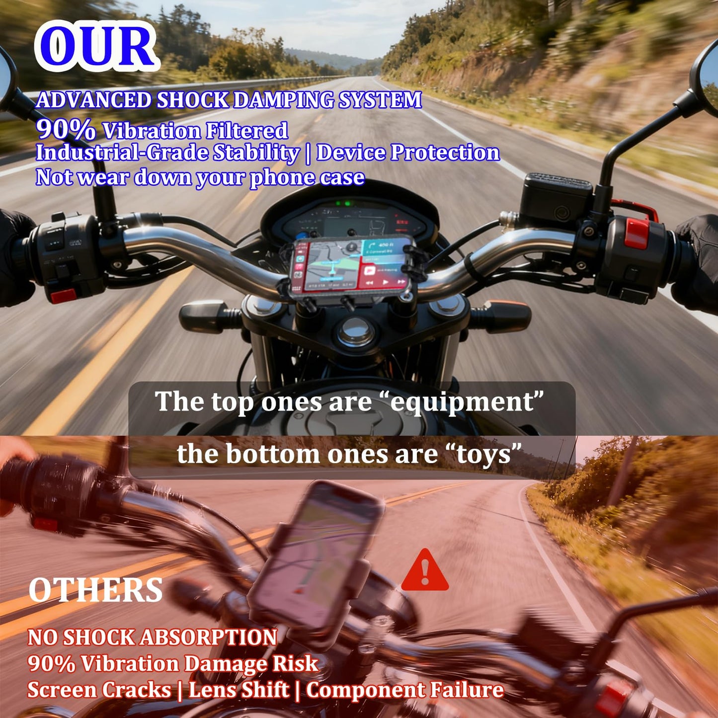 LOKTENWO Motorcycle Phone Mount with Vibration Dampener & High-Speed Secure Lock, Anti-Theft ATV Scooter Motorcycle Handlebar Phone Holder for 5.4” to 7.2” Smartphone