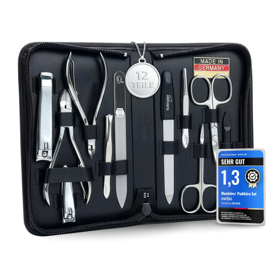 Manicure Set Women and Men – 12-Piece Professional Grooming Kit with Premium Tools, Genuine Leather Case, and exclusive Glass Nail File for Hand & Foot Care, German Quality