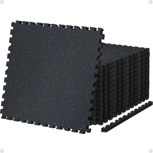 AIRHOP 0.79in Thick 24 Sq Ft Exercise Equipment Mats, 6 Tiles Upgraded Rubber Top with High Density EVA Foam, Large Interlocking Puzzle Gym Flooring for Home Gym, Heavy Weight Workout,Black & Blue