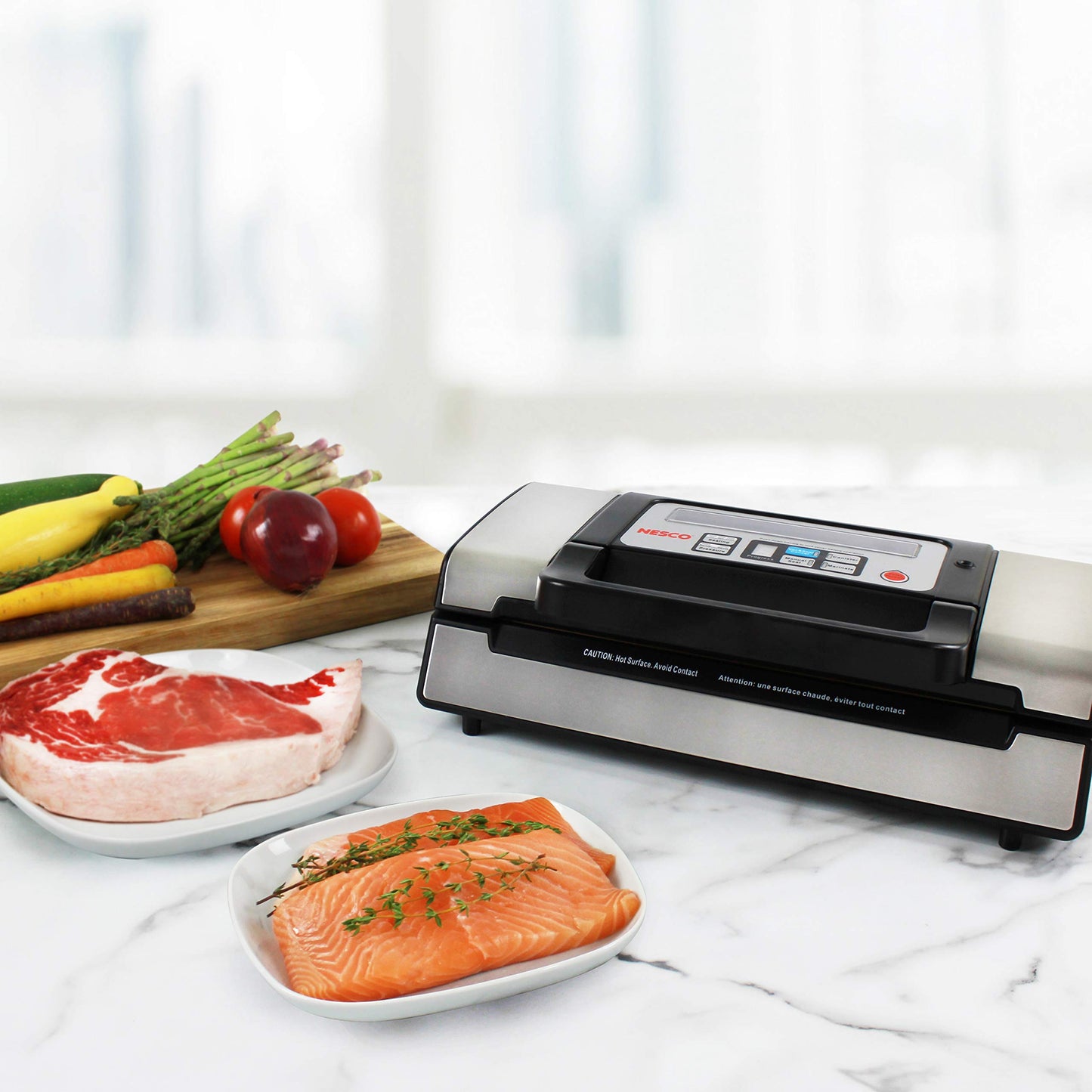 Nesco Deluxe Food VS-12 Vacuum Sealer, 130 Watts, Kit Bags & Viewing Lid, Compact, Silver