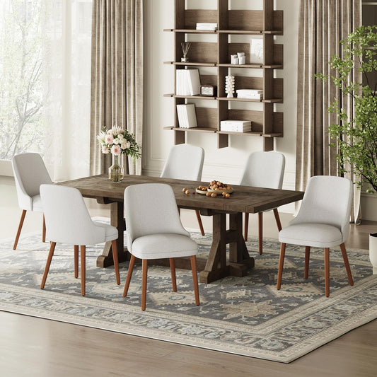 MALOL Dining Chairs Set of 6, Upholstered Dining Room Chair with Wood Legs, High-Back Padded Kitchen Chairs for Dining Room/Restaurant/Cafe, Light Grey