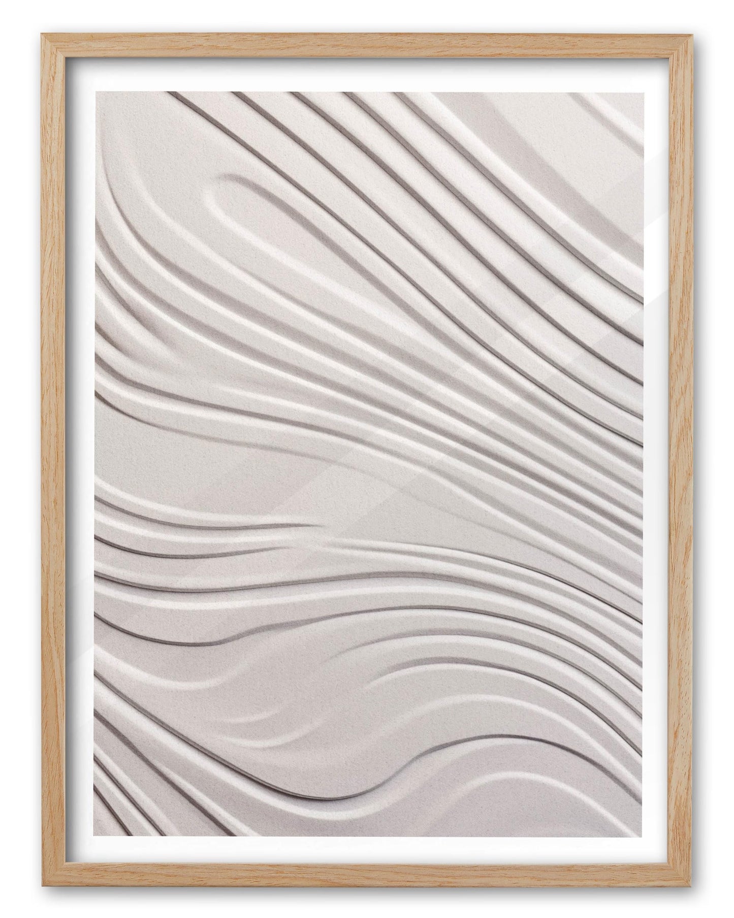 EcoHest Abstract Zen 3D Illusion Wall Art, 12x16in OAK Wood Framed Minimalist Flat Canvas with Soft Lines Design, Modern Japandi Style Decor for Bedroom, Living Room, 1 Pack