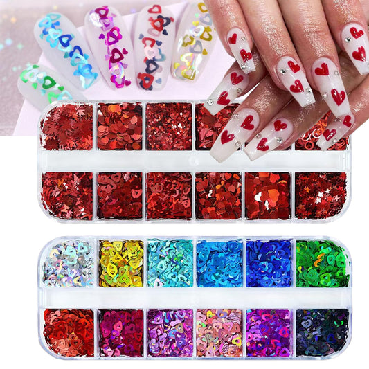2 Boxes Nail Art Glitter Chameleon Holographic Glitter Red Nail Art Sequins 3D Flakes Laser Nail Glitter Design Shiny Glitters Accessories for Women Girls Supply Nail Charms Manicure DIY Nail Art