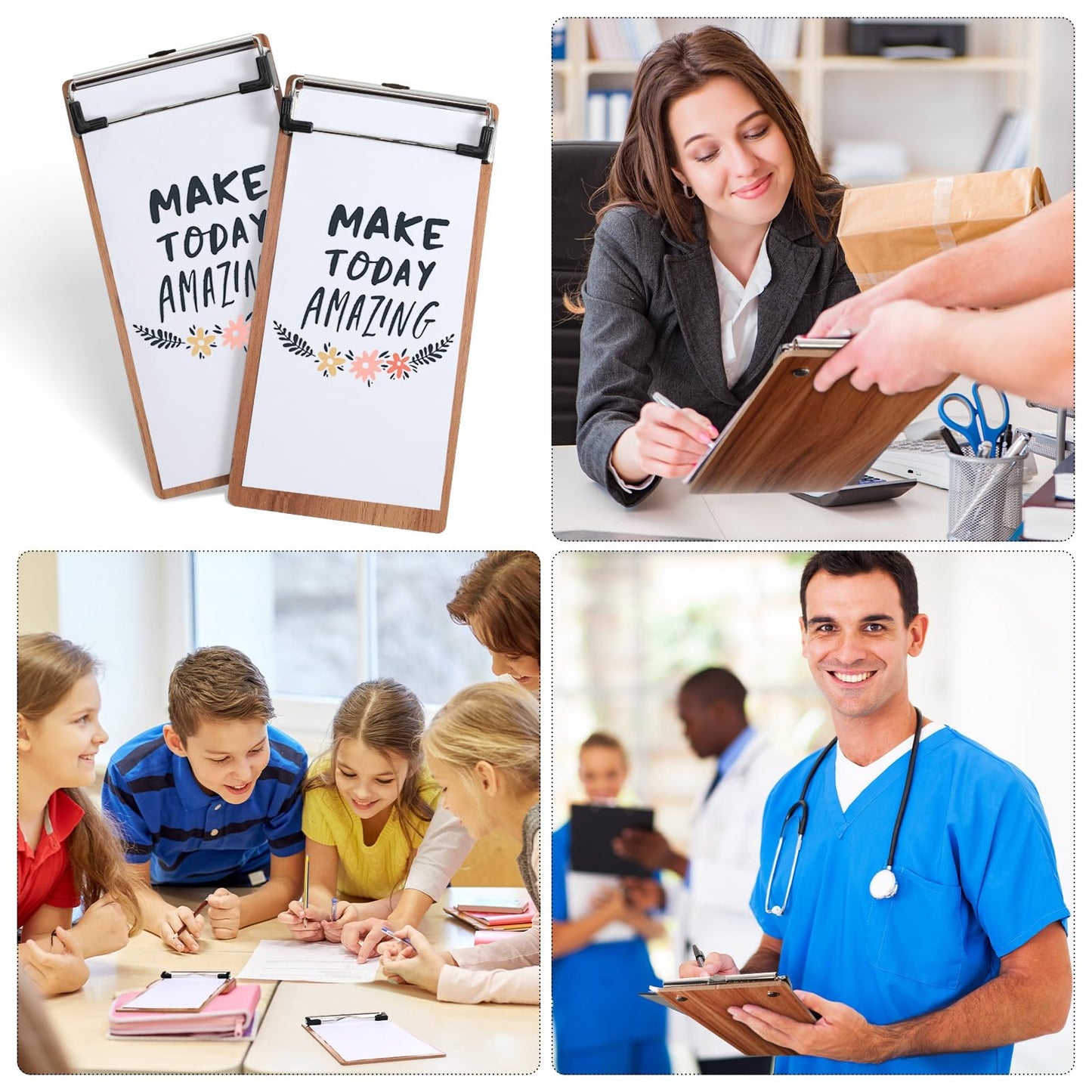 Epakh 10 Pcs Mini Clipboard Small Clipboards Wooden Half Page Clipboard Wood Check Presenters Kids Clipboards for Restaurant School Waitress Guest Server Books Menu Holder, 8 x 4 Inch