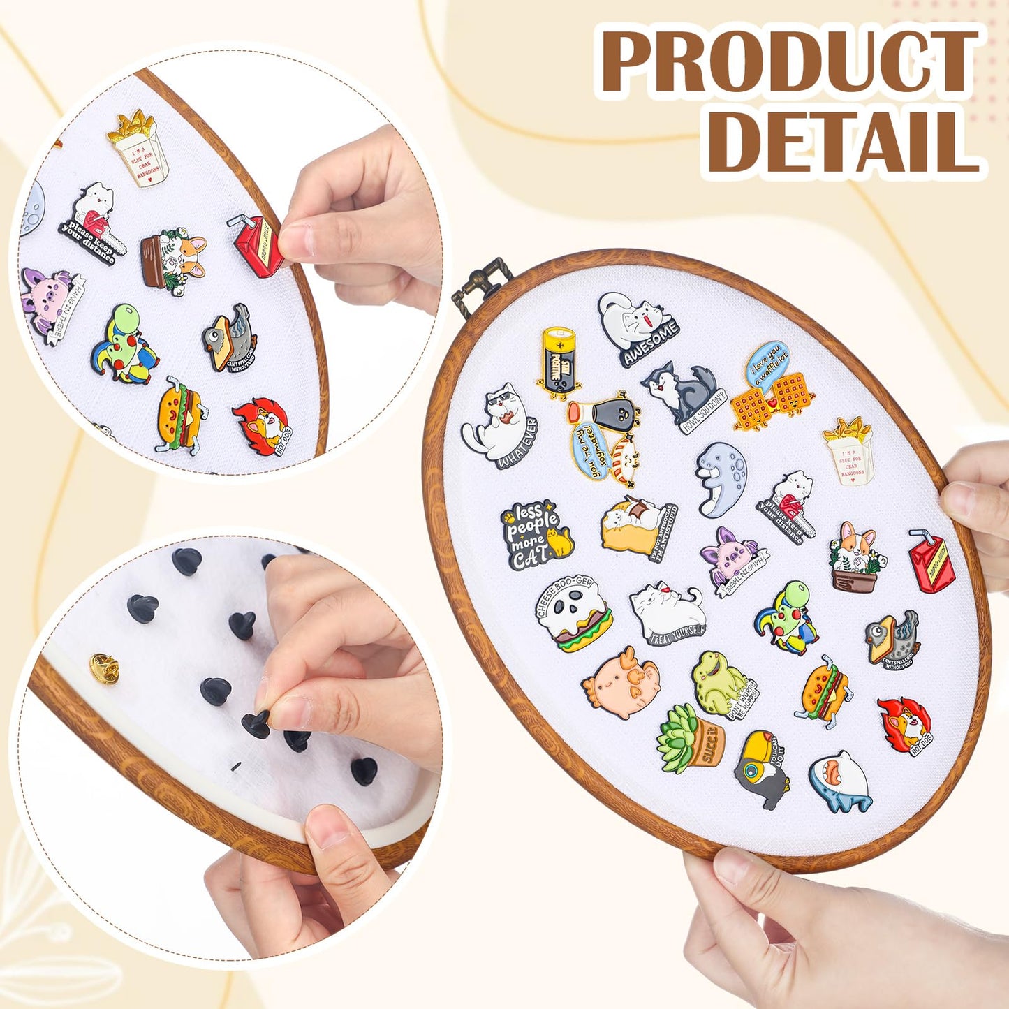 Yalikop Pin Display Board Fabric Enamel Pin Boards Wall Hanging Brooch Earrings Necklace Jewelry Holder Organizer Display Storage for Home and Holiday(White,11.4" X 8.6",1)
