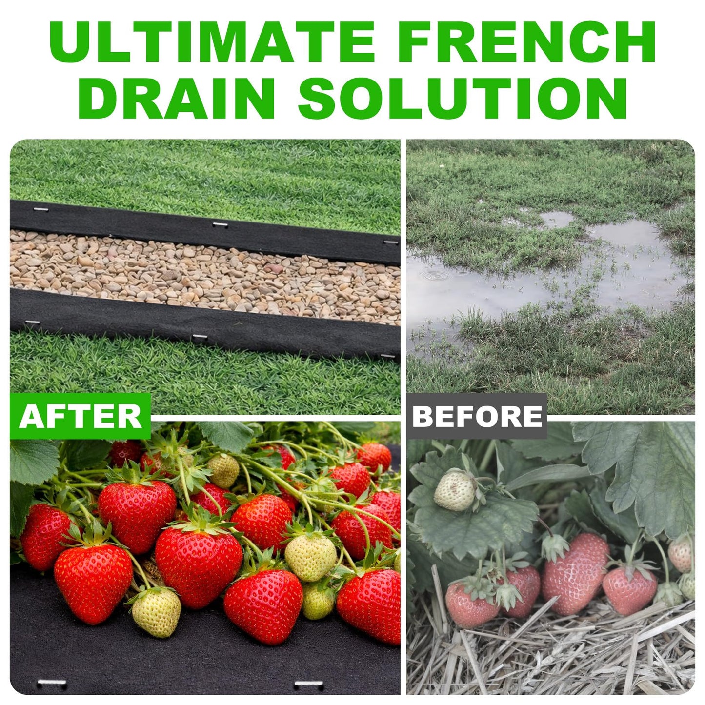 5oz Non Woven Geotextile Fabric with Stakes for French Drains, 4x60FT High Permeability Drainage Fabric Heavy Duty Landscape Fabric for Gravel Grid, Garden, Flower Beds, Weed Control, Erosion Control