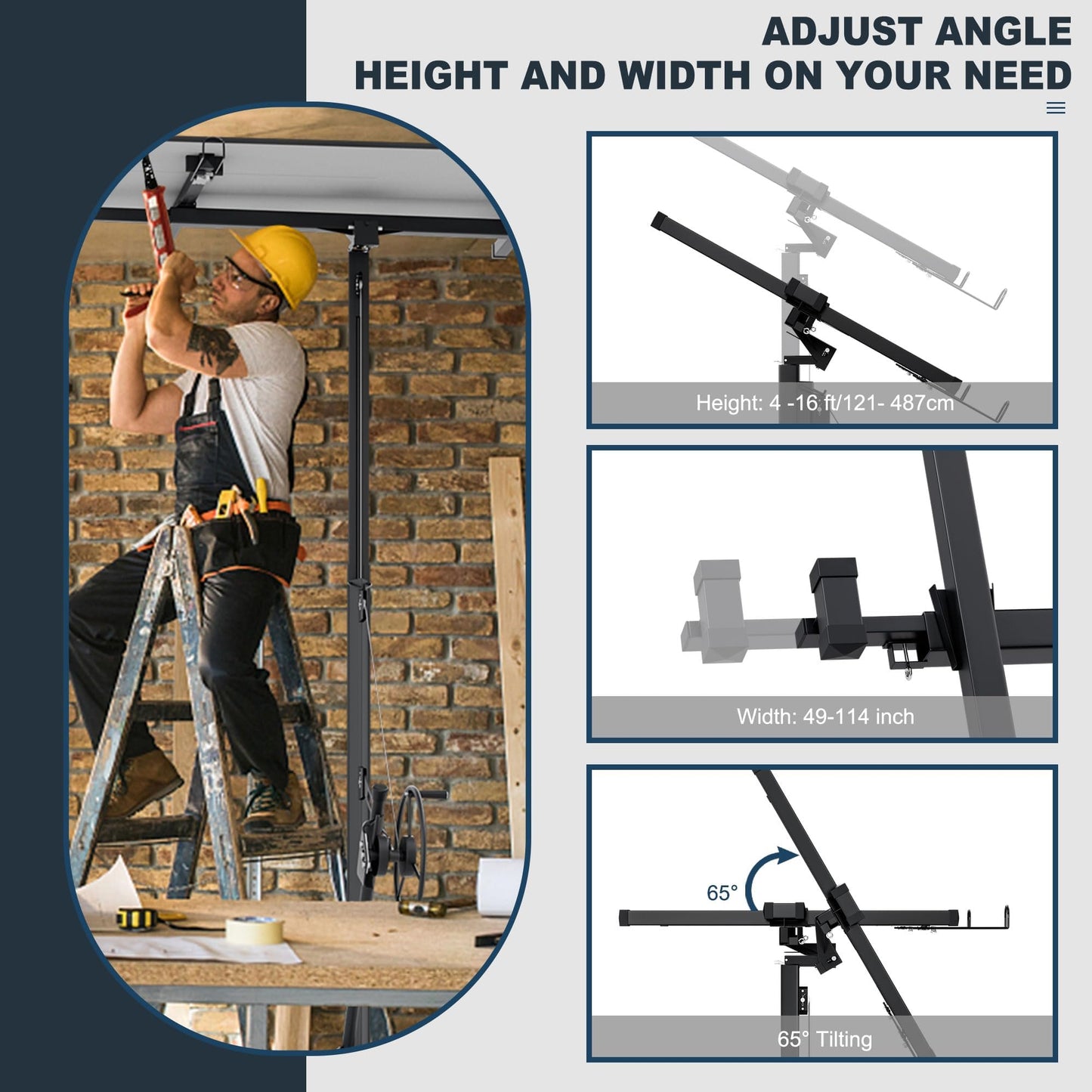 Drywall Lift 16 Ft,Drywall Rolling Lifter Panel,150LBS Heavy Duty Sheetrock Hoist Panel Hoist Jack With 360° Adjustable Telescopic Arm & 3 Lockable Wheels (16ft)