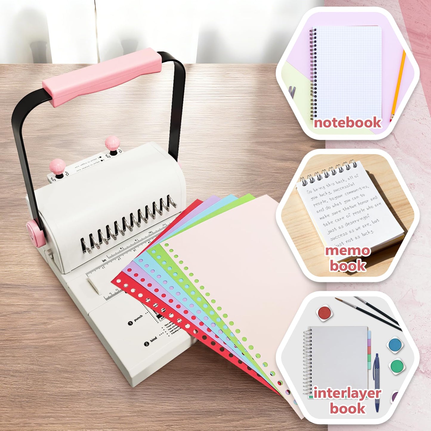 Spiral Binding Machine Wire Book Binder Tool Hole Pitch 2:1 Compatible with Wire，Spiral Coils, Make Professional Books, Notebooks, Calendars and More