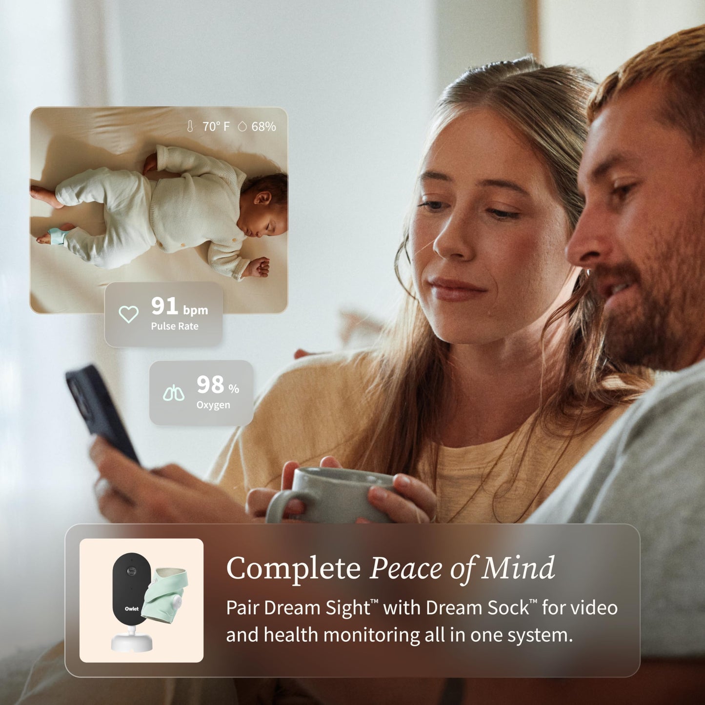 Owlet Dream Sight™ – Smart HD Video Baby Monitor with 2K Camera, Cry, Motion & Sound Alerts, Temp + Humidity Monitoring, Secure WiFi, 2-Way Talk, Compatible with Dream Sock