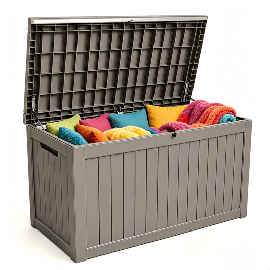 271 Gallon Large Resin Outdoor Storage Box, Waterproof Deck Box, Lockable Deck Container with Reinforced Support, Outdoor Chest for Patio Accessories, Outdoor Cushions, Garden Tools, Taupe Gray