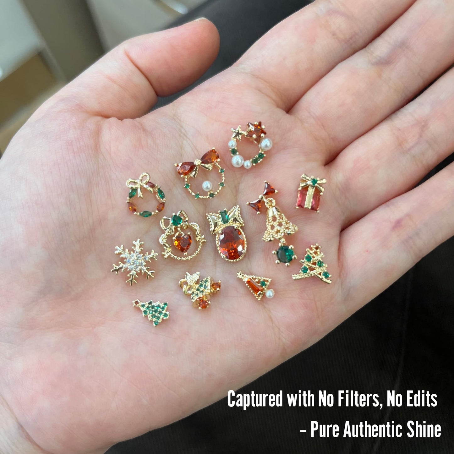 12PCS Christmas Nail Art Charms - Natural Zircon Gems with 3D Alloy Mix Shapes, Luxury Rhinestones & Crystal Diamonds for Shiny Winter Holiday Nail Decorations