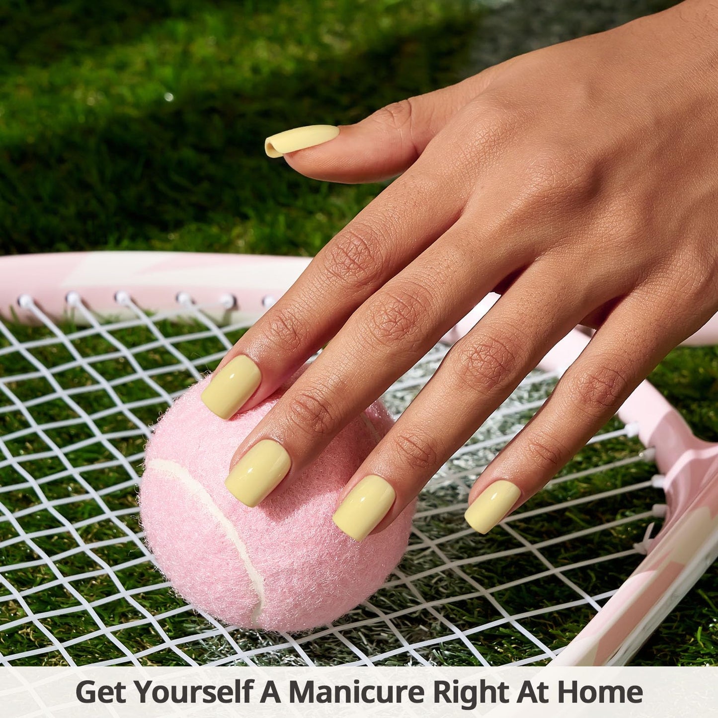 BTArtbox Press On Nails Short - Pastel Yellow Square Press On Nails with Glue for Women, Opaque Soft Gel Glue On Nails in 16 Sizes - 32 Stick On Nails Kit, Lemon Sprint