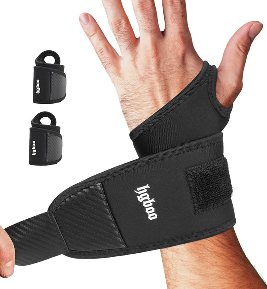 HGBOO 2-Pack Weightlifting Wrist Wraps, Durable Thick Neoprene Wrist Brace Support for Powerlifting, Gym Workouts, Tennis | Pain Relief for Carpal Tunnel, Arthritis, Tendonitis - Adjustable (Black)
