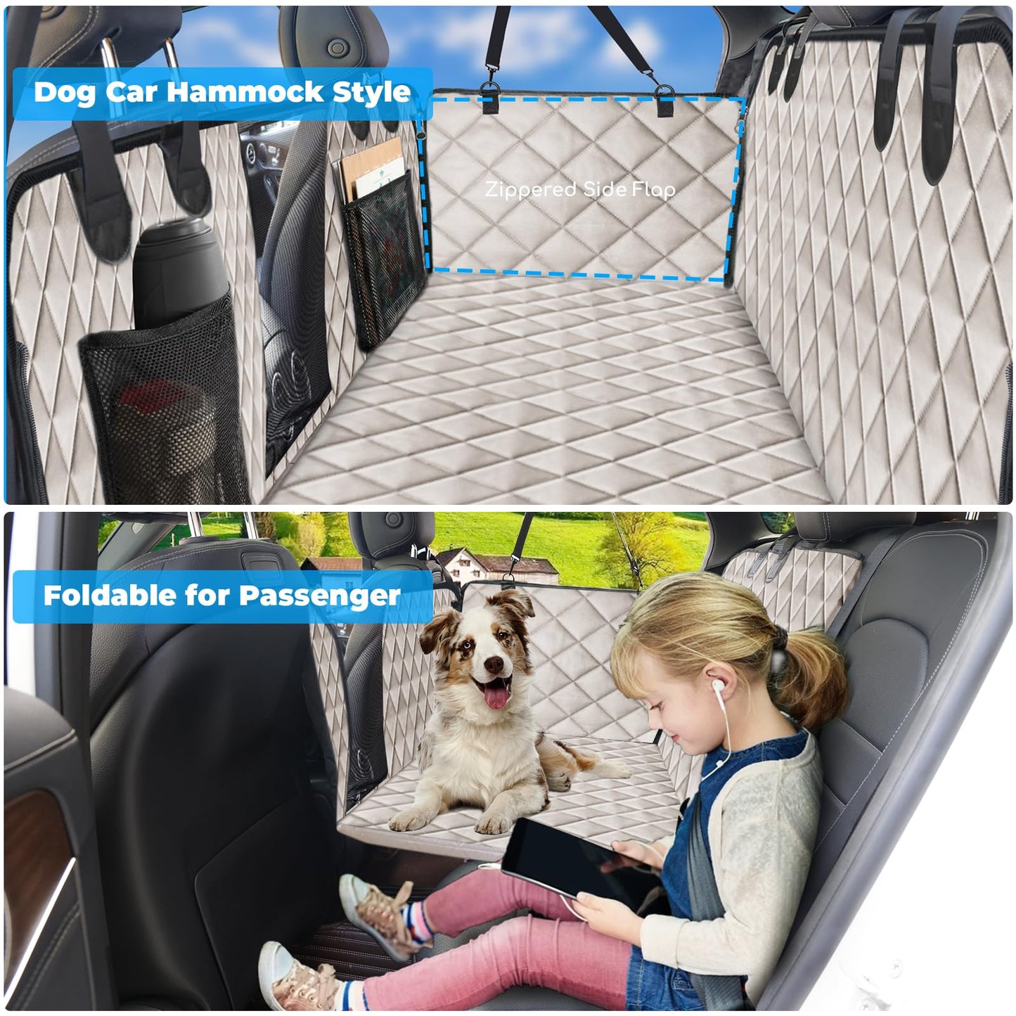 URPOWER Back Seat Extender for Dogs & 27Oz Insulated Portable Dog Water Bottle