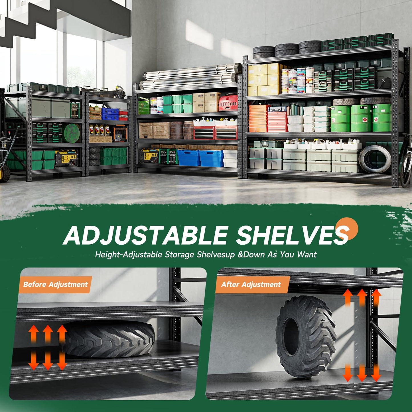 Letaya 71.3" W Metal Storage Shelves,5000LBS Heavy Duty Garage Shelving Units, 4 Tier Adjustable Utility Rack Shelf,Large Industrial Shelves,for Shop,Warehouse,Basement (71.3" W x 24" D x 70" H)