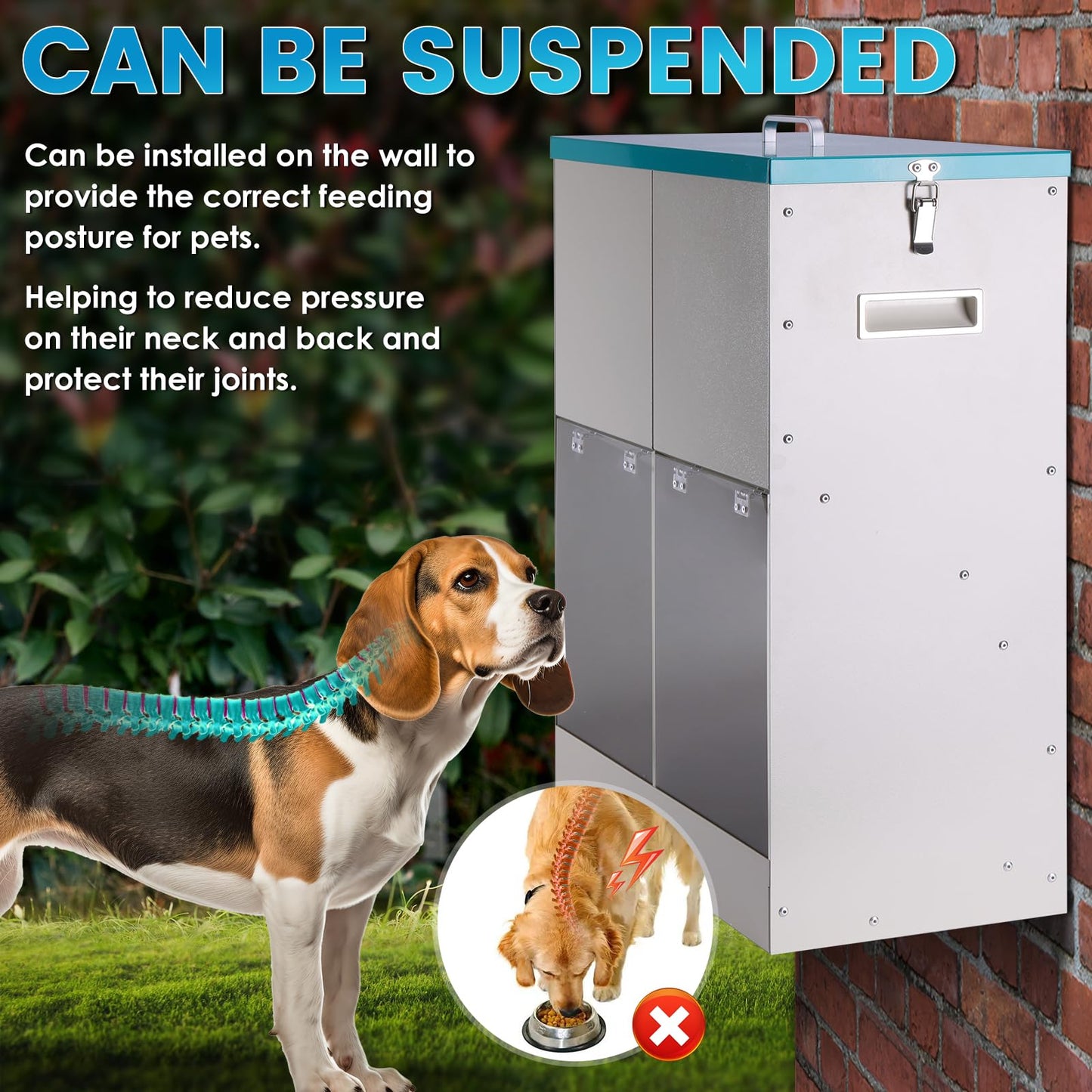 KHEARPSL 46lbs Automatic Dog Feeder for 2 Dogs Large Breed Dog Food Dispenser Outdoor Gravity Dual Pet Feeder Galvanized Steel Hangable Outside Pet Feeding Station