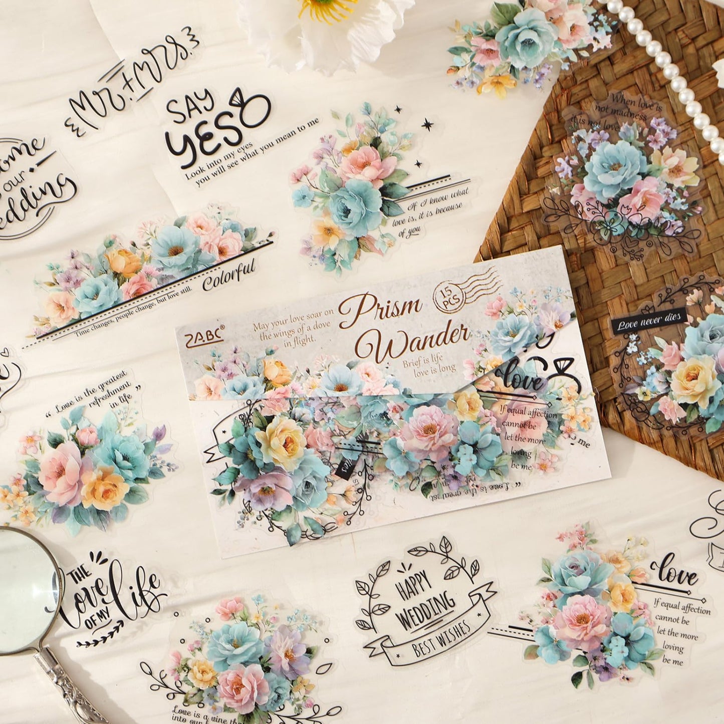 Kigofora 90-Piece Floral Quote PET Stickers for Journaling & Scrapbooking,Transparent Flower Stickers with Words, Aesthetic Collage Supplies for Planner, Cards & Paper Crafts