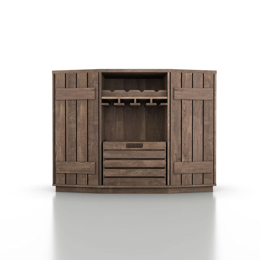 Homes: Inside + Out Lopez Farmhouse 2 Side Cabinets, 3 Shelves 48 in. Buffet with Removable Crate and Four Bottles Wine Rack, Sideboard for Kitchen, Dining Room, Reclaimed Oak Brown
