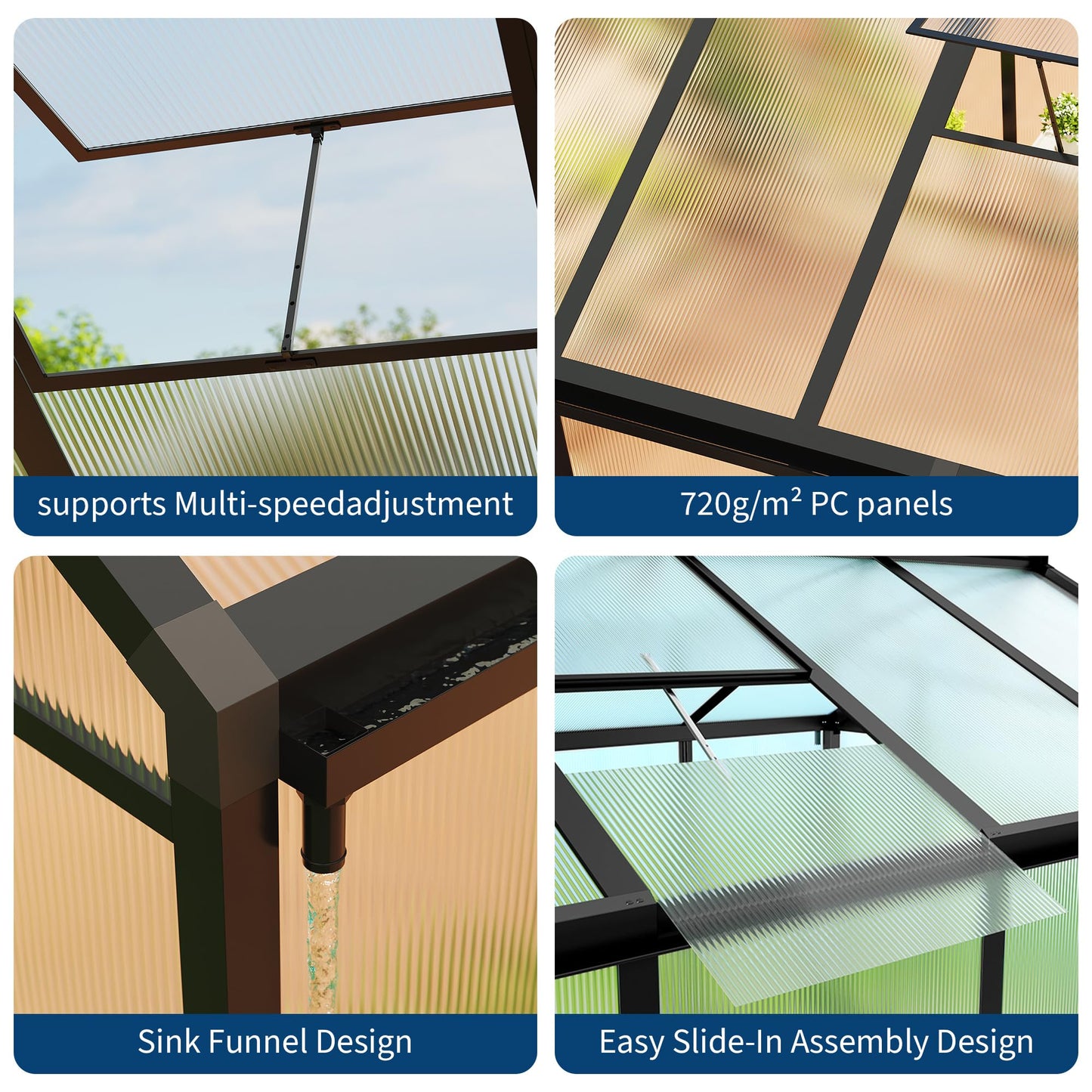8X10 FT Outdoor Polycarbonate Greenhouse, Sturdy Aluminum Frame, Adjustable Roof Vent, Ideal for Backyard, Patio, or Garden, All-Weather Green House for Growing Plants and Vegetables
