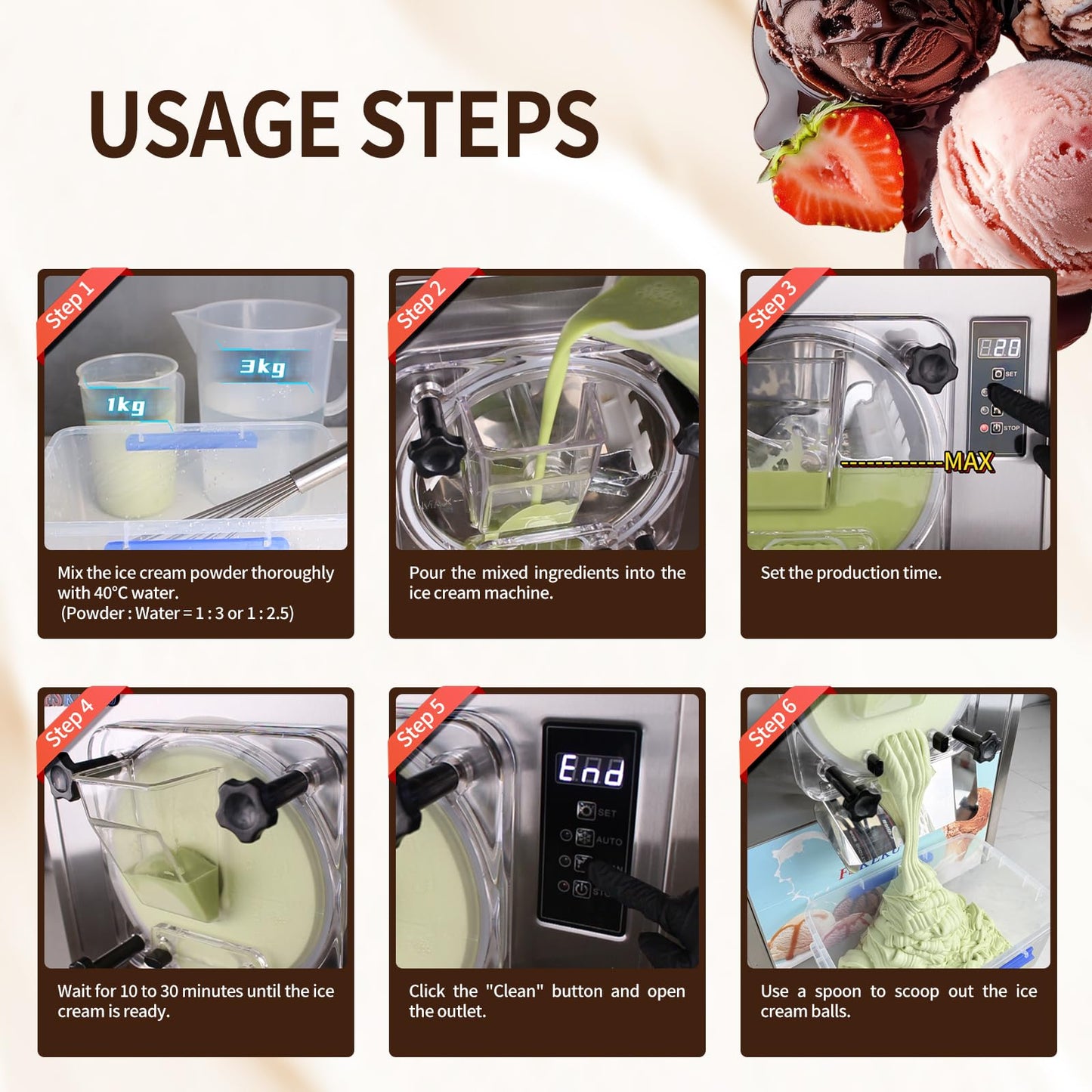 FSKEKU Commercial Ice Cream Maker: Countertop Hard Serve Ice Cream Machines for Home - 1400W 4.2~5.3GPH with 1.14Gal Capacity Single-flavor Ice Cream for Snack Bar Restaurant Dessert Shop Supermaket