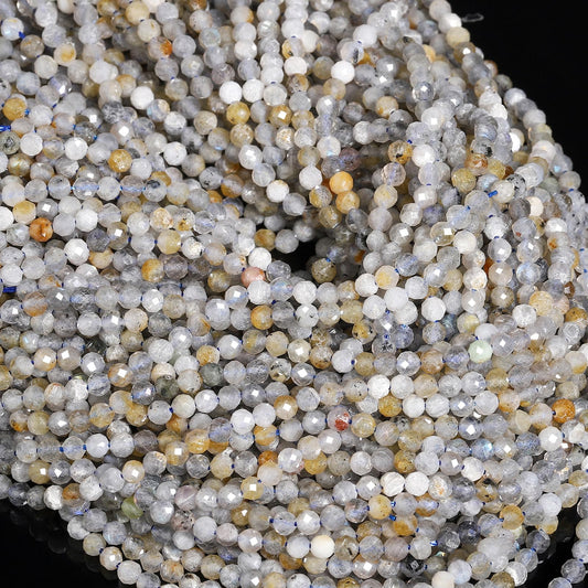 Song Xi 120pcs 3mm Natural Gray Labradorite Gemstone Beads Faceted Round Loose Stone Beads for Jewelry Making