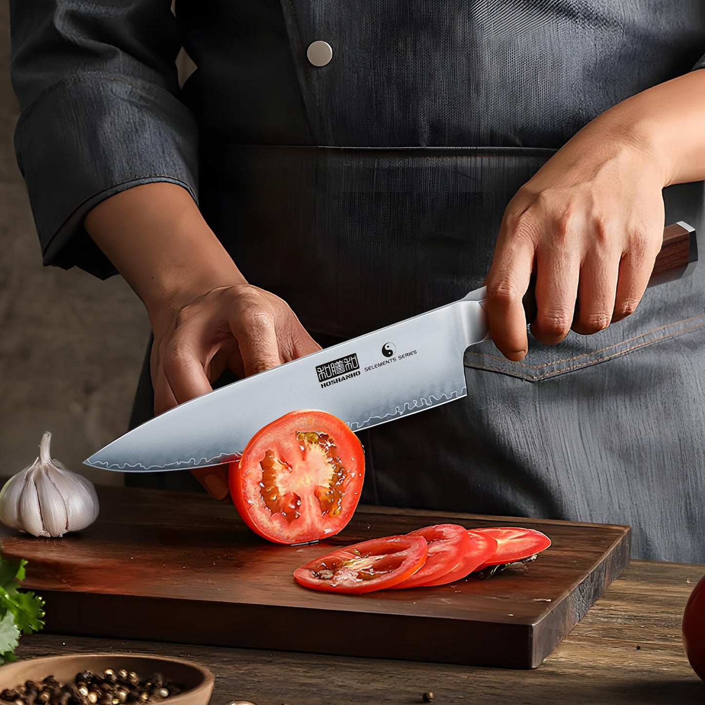 HOSHANHO 8 Pieces Knife Set with Magnetic Block, Ultra-Sharp High-carbon Steel Kitchen Knife Set, Professional Knife Block Set with Ergonomic Wooden Handle & Sharpener